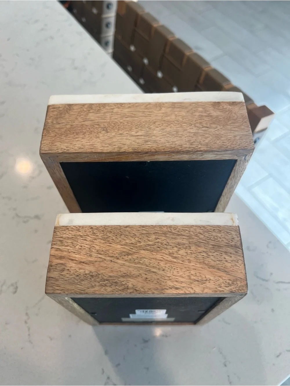 Marble-Trim Wooden Photo Frames Set